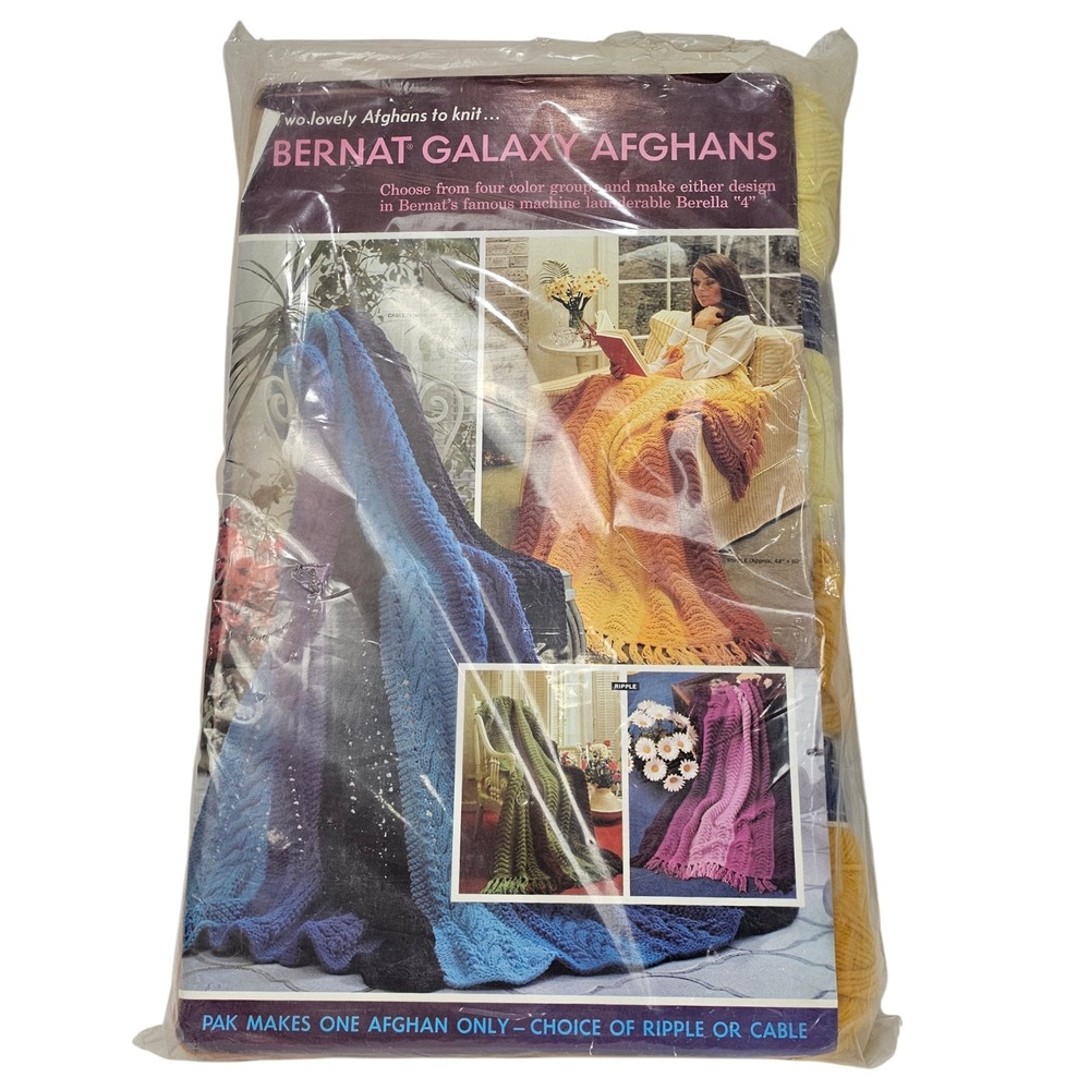 Vintage Bernat Galaxy‎ Afghan Pak Berella 4 Yarn Kit Roman Gold P-199 32oz 1970s